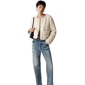 J.Crew Faux Fur Lady Jacket Cream Ivory Cropped Coat Size XS